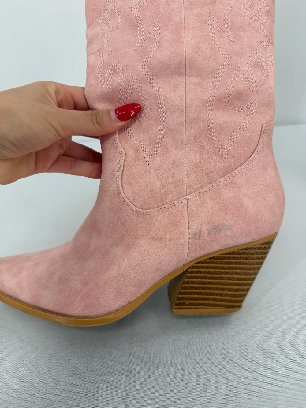 Pink Faux Leather Western Cowboy Boots 8 Pointed Toe Embroidered rodeo country - Picture 12 of 15